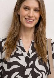 Bluse mit Split Neck aus Leinenmix