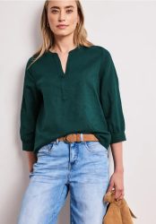 Bluse mit Split Neck aus Leinenmix
