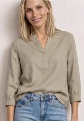 Bluse mit Split Neck aus Leinenmix