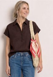 Dropped Shoulder Blusenshirt aus Leinenmix