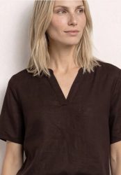Bluse mit Split Neck aus Leinenmix