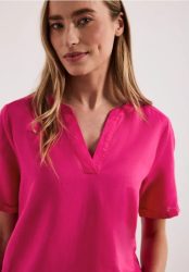 Bluse mit Split Neck aus Leinenmix