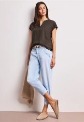 Blusenshirt in Unifarbe mit Split Neck