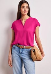 Blusenshirt in Unifarbe mit Split Neck