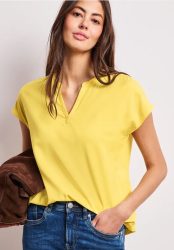 Blusenshirt in Unifarbe mit Split Neck