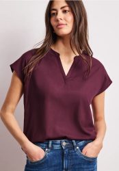Blusenshirt in Unifarbe mit Split Neck