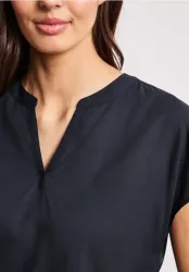 Blusenshirt in Unifarbe mit Split Neck