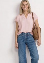 Blusenshirt in Unifarbe mit Split Neck
