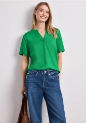 Blusenshirt in Unifarbe mit Split Neck