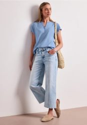 Blusenshirt in Unifarbe mit Split Neck