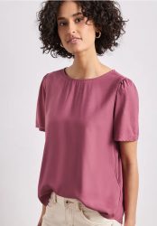 Bluse mit Rundhals und kurzen Puffärmeln