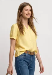 STREET ONE Kurzarmbluse Sommerbluse mit Split Neck und Knöpfen
