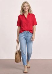Kurzarm Hemdbluse in Unifarbe