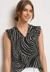 STREET ONE Blusentop weich fallende Chiffon-Qualität, ärmellos mit Rüschen, V-Ausschnitt
