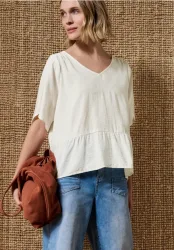 Kurzarm Bluse mit V