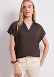Blusenshirt mit Hemdkragen und Elastiksaum