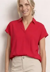 Blusenshirt mit Hemdkragen und Elastiksaum