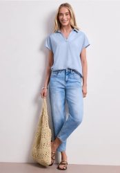 Blusenshirt mit Hemdkragen und Elastiksaum