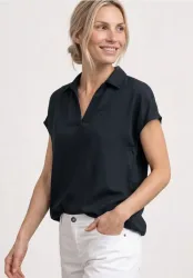 Blusenshirt mit Hemdkragen und Elastiksaum