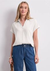 Blusenshirt mit Hemdkragen und Elastiksaum