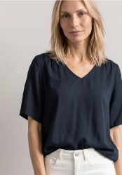 Kurzarm Blusenshirt mit V