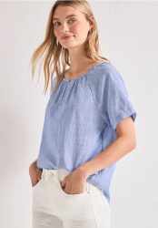Chambray Bluse mit Rundhals und Cut