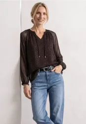 Raglanbluse mit Split Neck und Print