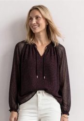 Raglanbluse mit Split Neck und Print