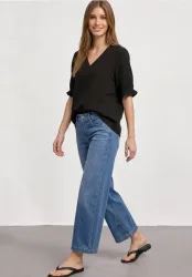 Kurzarm Bluse mit V