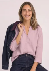 3/4-Arm Bluse mit Split Neck