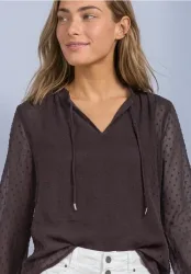 Chiffon-Bluse mit Split Neck und Bändern