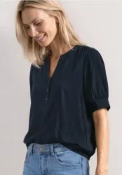STREET ONE Kurzarmbluse Kurze Sommerbluse mit Splitneck