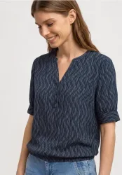 Kurzarm Bluse mit Split Neck und Elastiksaum
