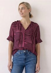 Kurzarm Bluse mit Split Neck und Print