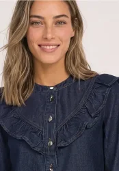 Langarm Denim Bluse mit Rüschen
