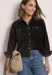 Cord-Hemdbluse mit Brusttaschen