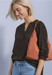Langarm Bluse mit Split Neck und Print