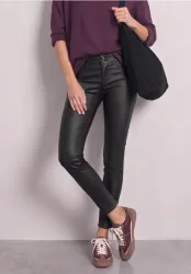 Mid Waist Hose im Slim Fit in Leder-Optik