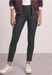 Mid Waist Hose im Slim Fit in Leder-Optik