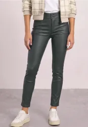 Mid Waist Hose im Slim Fit in Leder-Optik