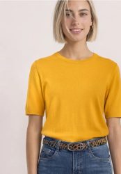 Kurzarm Pullover mit Rundhals in Unifarbe
