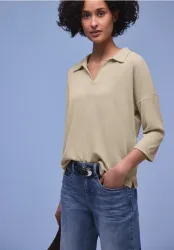 STREET ONE 3/4-Arm-Shirt mit Polokragen und V-Ausschnitt