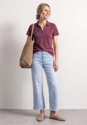 Kurzarm Poloshirt mit Split Neck