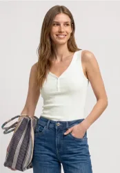 STREET ONE Ripptanktop Sommertop mit V-Neck