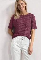 STREET ONE Rundhalsshirt Sommershirt mit ALlover-Muster und U-Boot-Ausschnitt