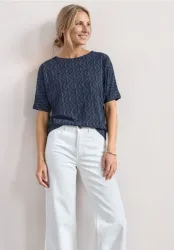STREET ONE Rundhalsshirt Sommershirt mit ALlover-Muster und U-Boot-Ausschnitt