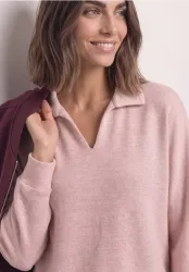 Langarm Poloshirt im Melange-Look