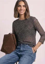 3/4-Arm Mesh-Shirt mit Boat Neck