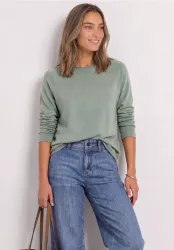 Langarm Shirt mit Rundhals und Rollkante