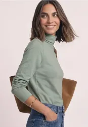 Langarm Shirt in Unifarbe mit Rollkragen